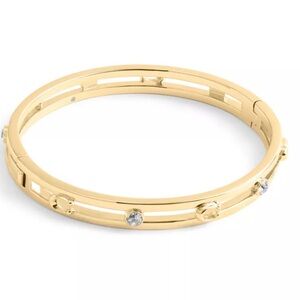 Coach Signature C Gold-Tone Bangle Bracelet with Crystal Accents